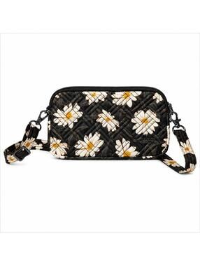 Lug Coupe XL Daisy Floral Quilted Crossbody Wallet Bag Black Cream Yellow